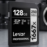 Lexar 128GB Professional 1667x 128GB SDXC UHS-II Memory Card V60 U3 4K Video High Speed Camera Card