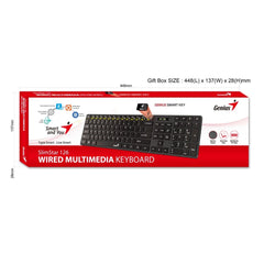 Genius SlimStar 126 Wired Slim Multimedia Keyboard with 12 FN Multimedia Keys, 4 Hotkeys – Black