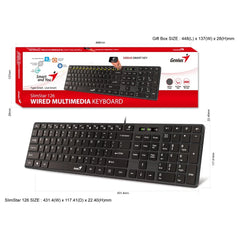 Genius SlimStar 126 Wired Slim Multimedia Keyboard with 12 FN Multimedia Keys, 4 Hotkeys – Black