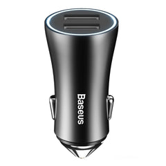 Baseus Dual USB Car Charger 5V/2.4A Fast Charging Adapter with Gold Contact & LED