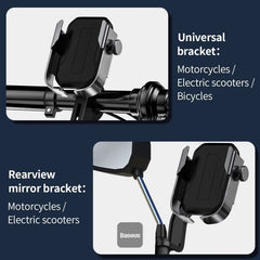 Baseus Armor Motorcycle Holder adjustable phone bike mount holder for handlebar and mirror - Black