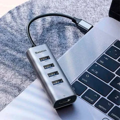 Baseus Enjoy Series USB-C to 4x USB 3.0 + HDMI Hub Adapter 4K/30Hz, High-Speed Data & Video
