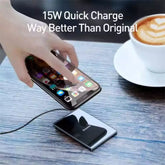 Baseus Ultra-Thin 15W Wireless Charger with 1m USB Cable (Black)Fast Qi Charging, Portable & Durable