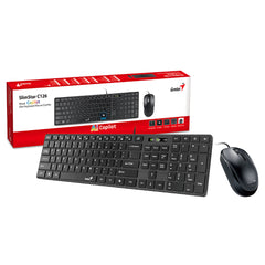 Genius SlimStar C126 Wired Keyboard Mouse Combo Slim Chocolate Keys, AI Copilot Key, 12 Multimedia FN Keys