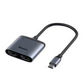 Baseus Enjoy Series Type-C to Dual HDMI + PD 60W Hub Adapter (4K Display, Aluminium, Grey)