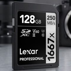 Lexar 128GB Professional 1667x 128GB SDXC UHS-II Memory Card V60 U3 4K Video High Speed Camera Card