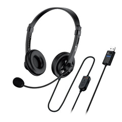 Genius HS-230U Wired USB Headset with Microphone – Headband Design, Volume Control, USB-A or USB-C, PC Laptop