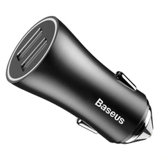 Baseus Dual USB Car Charger 5V/2.4A Fast Charging Adapter with Gold Contact & LED