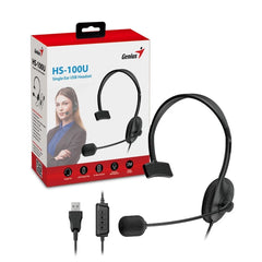 Genius HS-100U USB Headset with Microphone – Single Ear, Comfortable Design, 2m Cable, Easy Plug & Play (Black)