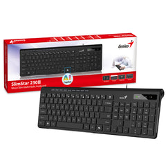 Genius Slim Multimedia Keyboard SlimStar 230 II USB Chocolate Keys, Comfortable Quiet Typing (Black)