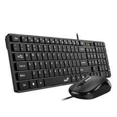 Genius SlimStar C126 Wired Keyboard Mouse Combo Slim Chocolate Keys, AI Copilot Key, 12 Multimedia FN Keys