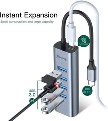 Baseus 4-in-1 USB Hubs | USB C / Type C to USB 3.0 PD 60W Fast Charging Port USB Dongle for Laptop