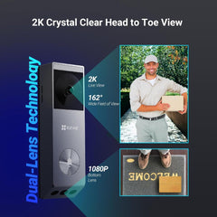EZVIZ EP3x Pro 2K Dual Lens Video Wireless Doorbell with Solar Panel Camera, 32GB, Person Detection