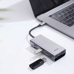 Baseus Square Desk Type-C Multi-Functional HUB (USB 3.0 x3, 4K HDMI, VGA, PD 87W, TF/SD Card Reader)