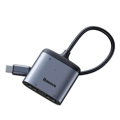 Baseus Enjoy Series Type-C to Dual HDMI + PD 60W Hub Adapter (4K Display, Aluminium, Grey)